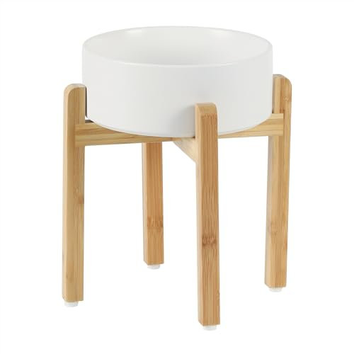 Havniva Gamelle lestée et surélevée en céramique avec support pour gros chiens de race, bol de nourriture et d’eau pour animaux de compagnie, 20,6 cm, 1,8 l, blanc
