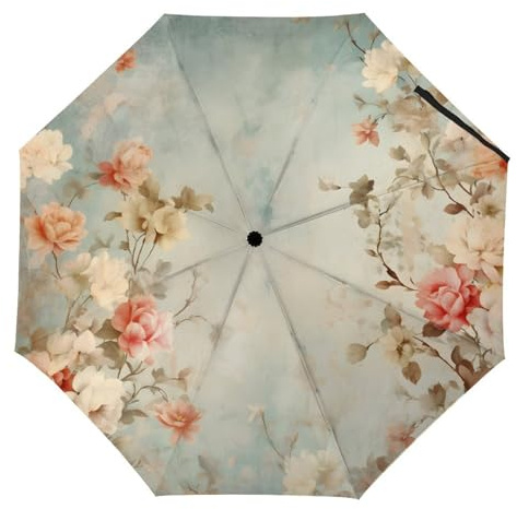 Hearda Regenschirm Manuell Öffnen, 3D Floral Muster Taschenschirm Sturmfest Regenschirm Wasserdicht Kompakt Sonnenschutz Reise Regenschirm für Damen Herren Kinder (Vintage Stil)