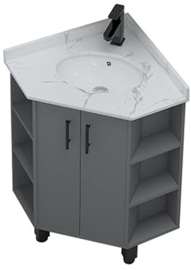 Eckwaschbecken Mit Unterschrank, Eck-Sockelwaschbecken, Eck-waschtisch for Badezimmer mit Waschbecken, Mit Heißem Und Kaltem Wasserhahn, Badmöbel-Set