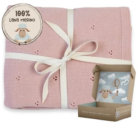 MIRARI Kids Babydecke 100% Merino Wolle I Baby Erstausstattung Neugeborene I Babydecke Winter 75 x 100 cm I Einschlagdecke babyschale Winter I Merino Decke I Wolldecke mit Geschenkbox