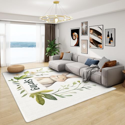 Hasen Teppich Kinderzimmer - Teppich Wohnzimmer Schlafzimmer Süße Kaninchen, Kleiner Teppich Kinder Kaninchen, Weich Kurzflor & Waschbar & Rutschfest Fussmatte Innen, Kinderteppich 80x150 cm