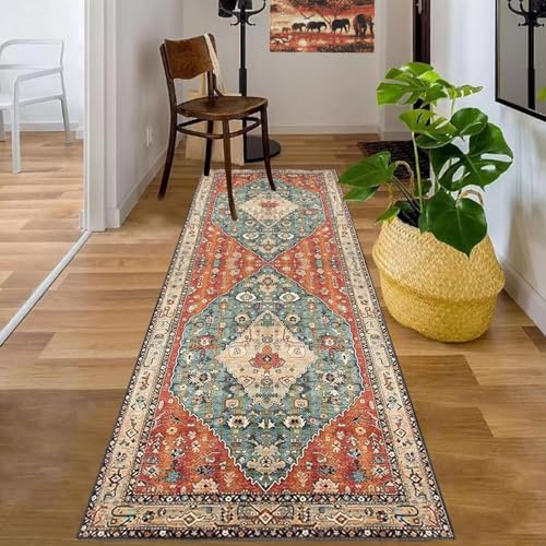 Teppichläufer 90 x 400 cm Teppich Flur Läufer rutschfest Küchen Teppiche Läufer Küchenteppich Waschbar Läufer Teppich für Flur Bodenmatte Flur Runner Teppich für Entryway Wäsche Schlafzimmer