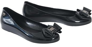 kraftd Womens Jelly Ballet Shoes Bow Details Slip-On Flats Peep Toe Ballerina Pumps | Ladies Footwear | Office Pump | Shoe (Black Patent, 6)