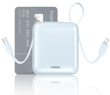 VINKO Small Power Bank with Built-in Cable,10000mAh Fast Charging Power Bank, 22.5W USB C Portable Charger, Mini Battery Pack for iPhone 16 15 14 13 Samsung Galaxy Google Android (Blue)