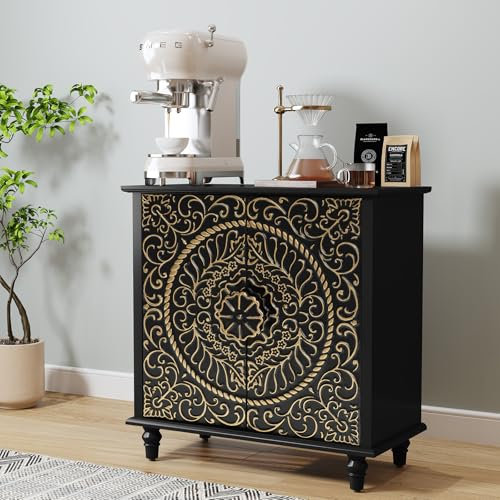 HOLTICO Sideboard Wohnzimmer, Küchenschrank Kommode mit 2 Türen Buffetschrank Aufbewahrungsschrank für Wohnzimmer, Küche, Esszimmer Schwarz