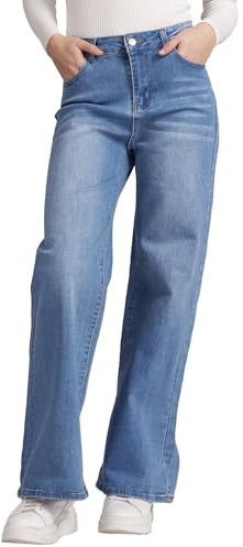 vittorio y Jeans Donna Vita Alta Larghi Jeans Donna Baggy Wide Leg Fit Jeans FX9050 (IT, Testo, S, Regular, Regular, Blu)