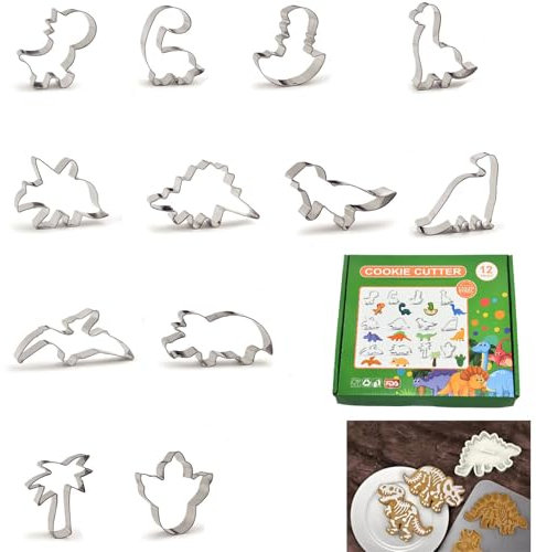Dinosaurier Keks Ausstechformen Set – 12-teiliges Mini-Ausstecher Set aus Edelstahl – Perfekt für Fondant, Kekse, Sandwiches & mehr – Ideal für DIY-Backen & Dino-Geburtstagsfeiern
