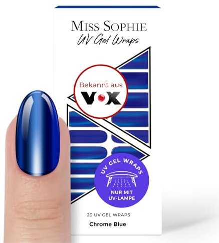 Original Miss Sophie UV Gel-Nagelfolien in Chrome Blue I Hot Chrome UV Collection I 20 Gel Strips für Finger- & Fußnägel I Stilvolle Fingernägel-Folie mit Chrome-Effekt I Nagellack zum Aufkleben