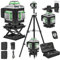 Laser Level Self Leveling 4 x 360°, 4D 16 Lines Green Laser Level with 2 x 2400mAh Batteries, Adjustable Tripod, Swivel Base, Remote Control and Wall Bracket, IP54 Waterproof and Dustproof (Silver)