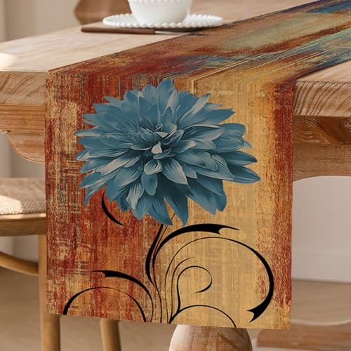 Tischläufer Orange Retro Tischläufer mit Blume Bauernhaus Tischdekoration Rustikales Ölgemälde Tisch Läufer Akzenttisch Dekoratives Tuch 40 x 240 cm für Küche Kaffee Urlaub Partys Hochzeit