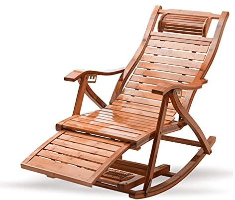 Fauteuil Inclinable En Bois, Chaise Longue De Jardin Pliante En Bambou, Dossier Réglable Sur 6 Positions, Fauteuil À Bascule De Loisirs Avec Repose-Pieds Allongé, Charge Maximale 200 Kg. Petit Cadeau