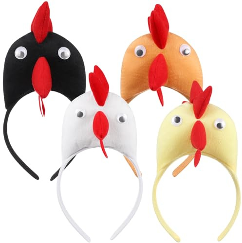 NUOBESTY 4er-Set Tierohren-Haarreifen im Huhn- und Hahn-Design | Küken-Kostümzubehör für Halloween, Geburtstage, Verkleidung, Rollenspiele und Mottopartys