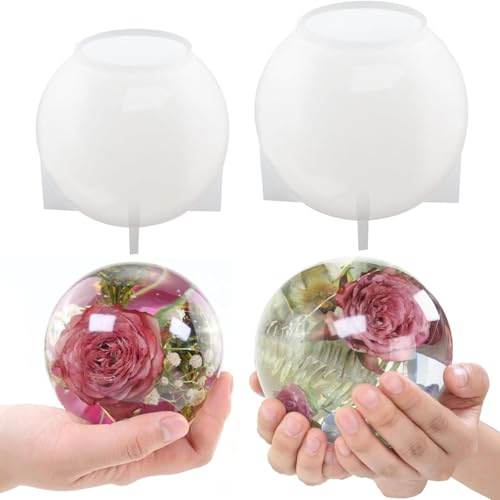 Lot de 2 moules en résine en forme de sphère en silicone de 11,9 cm et 10,2 cm, moules en résine 3D sans couture pour loisirs créatifs, souvenirs de fleurs, décoration d'intérieur