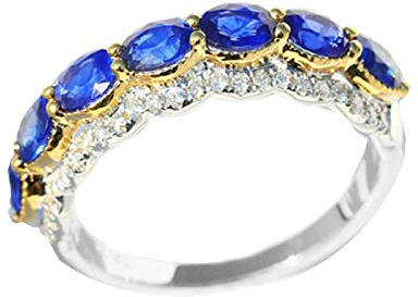 Beydodo Trauring Bicolor 585 Damen Einzeln, Frauen Ringe Luxus mit Saphir 1.1ct und Diamant Ewigkeitsring Hochzeitsringe Verlobungsringe Größe 50 (15.9)