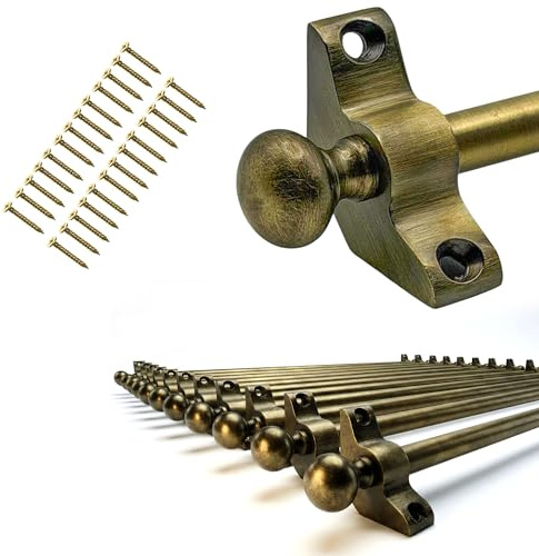 Set of 13, Stair Carpet Rods, Round Finials, Antique Brass Effect, Suitable for Carpet Runners Up to 70 Centimetre Wide. (Antique Brass)