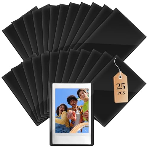 Qibivfo 25er Set Magnet Bilderrahmen für Instax Mini Film, Mini Magnetische Fotorahmen Fotos, Postkarten & DIY-Deko – für Kühlschrank & Metallflächen, Schwarz (9,3 × 6,3 cm)