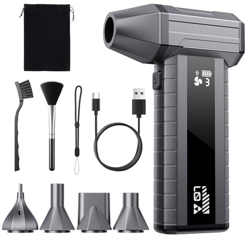Nevoke Soffiatore a Batteria – Mini Soffiatore Aria Compressa 200.000 giri/min, 10.500 mAh, per Pulizia PC & Tastiera, LED, Display Intelligente, Ricarica USB-C