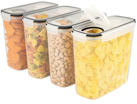 CROWNSHOP 4 Pieces 2.2L Cereal Container Storage Set Kitchen Airtight Container Storage Box with Pour Spout and Measuring Cup Dry Food Dispenser Containers (4pcs 4L)