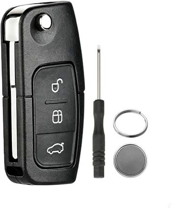 3 Buttons For Ford Key Fob Case Replacement For Ford Fiesta Focus Key Shell | CR2032 Battery Included,for Ford Mondeo MK4 Kuga Galaxy B Max S Max C Max Flip Key Cover
