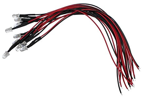 Lumonic 10x Superhelle LEDs mit Vorwiderstand für 5V Anwendungen - High Power LEDs mit Anschlusskabel zum selber Löten DIY in Farbe Kalt-Weiß 6000K - Durchmesser: 5mm