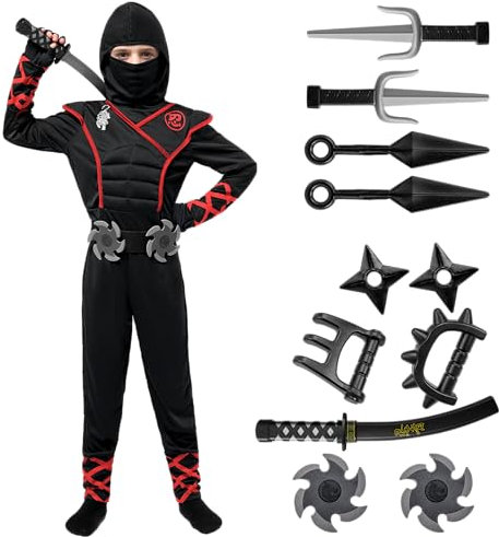 Spooktacular Creations Déguisement de ninja de luxe pour enfants avec poignards ninja et étoiles à lancer