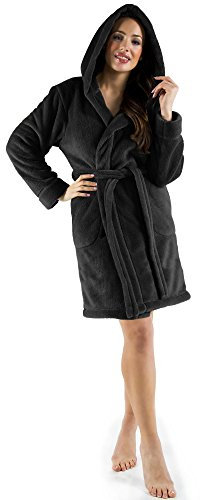CelinaTex Korfu Accappatoio Con Cappuccio A Tinta Unita Corto Tasche Laterali Donna Pile Di Sherpa M nero