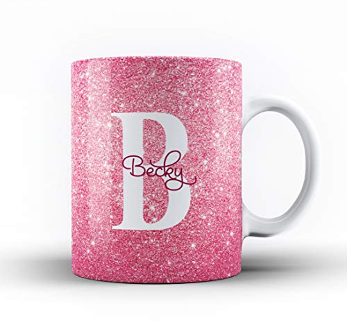 Studio RB Personalised Marble/Pattern Mug. 13. Hot Pink Sparkle with Initial & Name