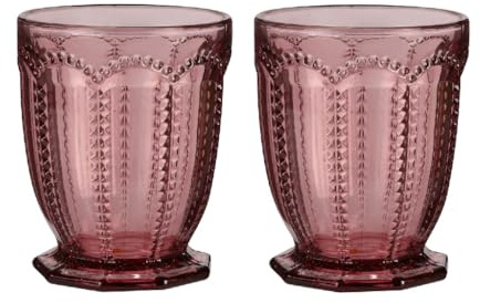 Dibor Set of 2 Embossed Pink Diamond 290ml Tumbler Drinking Glasses Alfresco Dining Glassware (DA05)