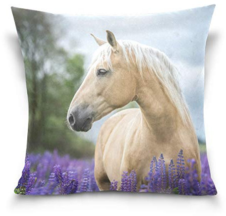 Linomo Kissenbezug 40x40 cm, Tier Pferd Lavendel Blume Dekorative Kissenbezug Kissenhülle für Couch Sofa Bett Hause