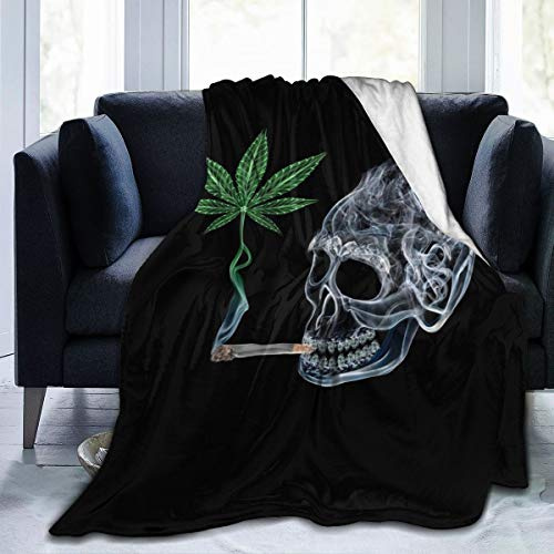 Marijuana Pot Leaf Weed Skull Smoking Fleece Throw - Lightweight, Super Soft, Cozy Bed Blanket for Living Room/Bedroom All Season (Color1, 50 40)
