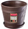 KADAX Macetero con plato, maceta para interior y exterior, aspecto de madera, de plástico, resistente a la intemperie, para flores, jardín, balcón (17 cm de diámetro, color marrón)