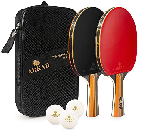 ARKAD Tischtennis Set [Premium] • Tischtennisschläger Set inkl. hochwertige Tischtennisbälle & Tischtennisschläger Hülle • Komplettes Tischtennis Schläger Set mit starkem Grip