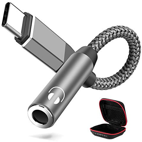 ACOCOBUY Adapateur USB C Jack 3.5 Nylon Tressé Adaptateur USB C vers Jack 3,5mm DAC pour iPhone 16 15 pour Samsung A35/A55/S24/S23 FE/S22/S21/Z Flip5 pour OnePlus 12 POCO X6 Pro pour Pixel 9/8/7a Gris