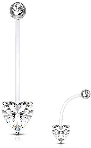 Treuheld® Schwangerschaftspiercing mit Herz und Kristall | 3 Farben [1.] - klar