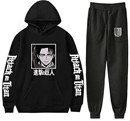 Sybnwnwm Attack on Titan Hoodie And Pants Levi Ackerman Pullover Scout Legion Hoodies Langarm Sweatshirts Unisex, Schwarz (B), L
