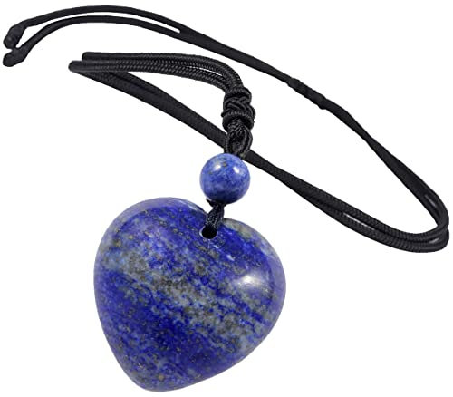KYEYGWO Lapislazuli Kristall Herz Anhänger für Damen und Herren, Reiki Heilung Stein Halskette Herzform Edelstein Ketten Liebe Amulett Segen Schmuck mit Einstellbare Nylon Seil