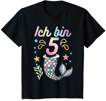 Kinder 5 fünfter Geburtstag Meerjungfrau Nixenflosse Mädchen T-Shirt