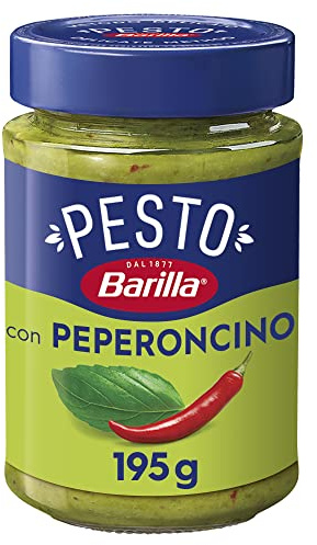 Barilla Pesto Basilico e Peperoncino 12x195g | Glutenfreie Italienische Pasta-Sauce mit Basilikum und Chilischoten, Nudel-Soße, grünes Pesto