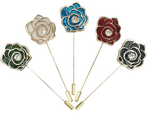 5 PCS Blumen Anstecknadeln für Frauen Kristall Strass Brosche Stifte, handgefertigte Elegante Satin Boutonniere Set Pins für Corsage Hochzeit Blazer und Cardigans Geschenk