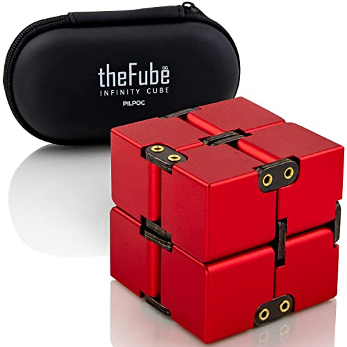 PILPOC theFube Infinity Cube Fidget Schreibtisch-Spielzeug – Hochwertiger Aluminium Unendlichkeitswürfel mit exklusiver Hülle, robust, schwer, Stressabbau, Angstzustände und Stressabbau für ADHS, TOC