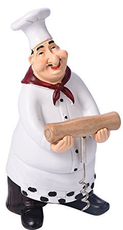 Italian Chef Decor, Cute French Chef Statue Figurine Ornaments Vintage Home Kitchen Restaurant Resin Crafts Italian with Welcome Sign Board Plaque Home Kitchen Restaurant(BC-98916 Wine Corkscrew)