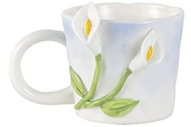 GKRB Handmade Ceramic Mug 3D Three-Dimensional Tulip Lily of The Valley Rose Pattern Coffee Cup Simple Water Cup Household Supplies,B