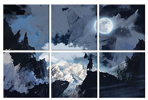 Art Acoustic Panels, 6 Stück selbstklebende große Wandkunst-Gemälde zur Wanddekoration, schallabsorbierende Paneele für Aufnahmestudio, Wohnzimmer und Schlafzimmer, 183 x 121cm (Nacht-Ritter)