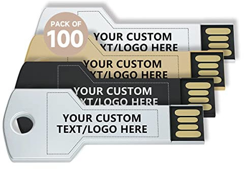 Paintechz USB Stick Schlüssel Personalisiert 100 Stück mit Logo Bedrucken oder Gravieren - als Firmengeschenk und Werbegeschenk - 8GB