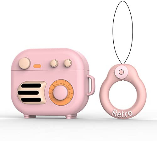 Kompatibel mit AirPods 3 Gen Hülle 2021, Niedliche 3D Cute Cartoon Grammophone Kinder Teenager Jungen Mädchen Frauen Silikon Schutzhülle für AirPods 3rd Generation Case Cover Radio - Rosa