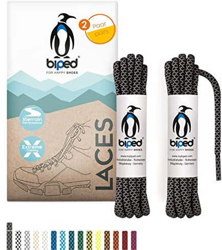 biped LACES 2 pares de cordones de cuerda bicolor redondos de poliéster ø 4,5 mm - cordones resistentes al desgarro para exteriores y zapatillas de deporte z2918(#B15 grey/black,180 cm)