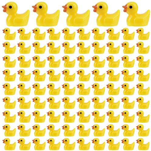 LUTER 200 Stück Mini Harz Enten Dekorationen, winzige Enten-Miniaturfiguren für Handwerk, Aquarium, Garten, Landschaft, Puppenhaus, Ornament, Topfdekoration, DIY (Gelb)