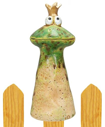 B2S BACK2SEASON Zaunfigur Froschkönig mit Krone Zaundeko Zaunhocker Gartendeko grün Gold H=18 cm