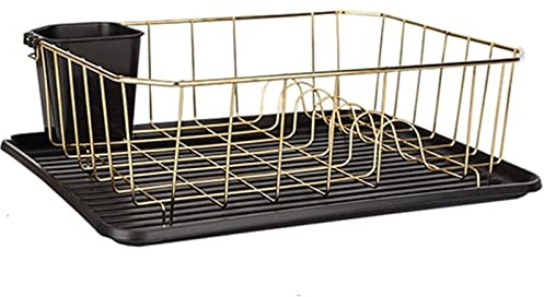 OLOTU Estable Estante para Platos de 1 Nivel con escurridor, Soporte de Utensilios de Metal Multifuncional para encimera de Cocina, Accesorios duraderos para el hogar, Negro Escurridor de Platos