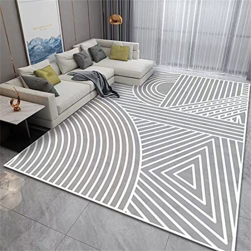 QH-Prosperous Staubdicht Salon Auslegware Geometrisches Streifenmuster Teppiche Für Flur Grau Kuschelteppich Anti-Dirty Tepisch 200X300cm